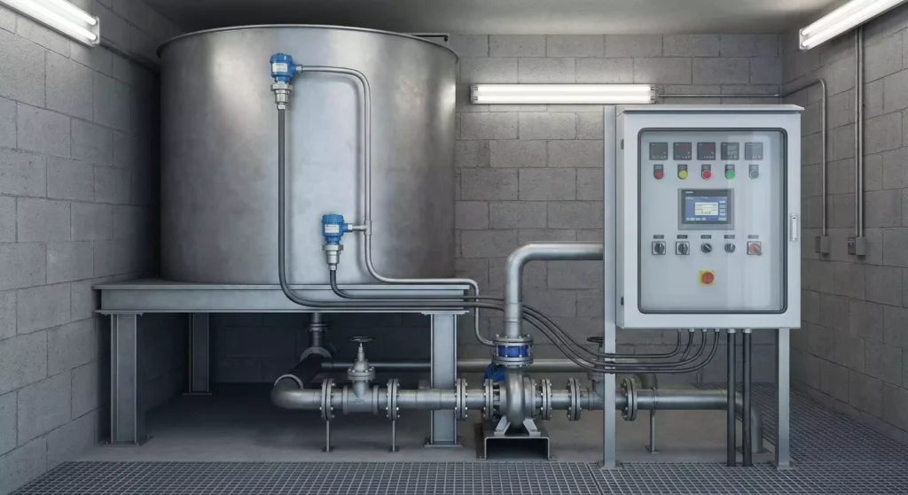 2) Sistema de bomba de agua por nivel (llenado / vaciado)