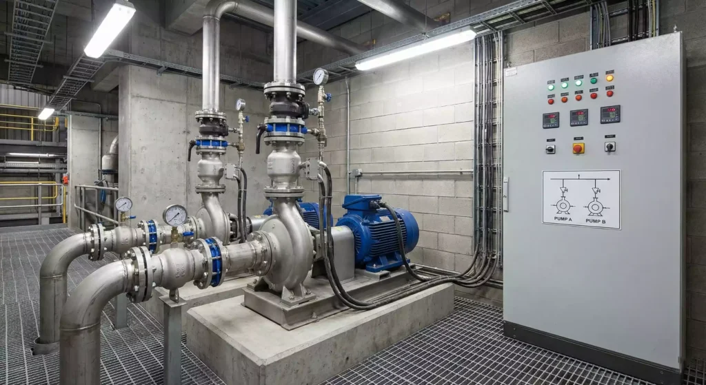 3) Sistema de bomba de agua con dos bombas (alternancia o respaldo)